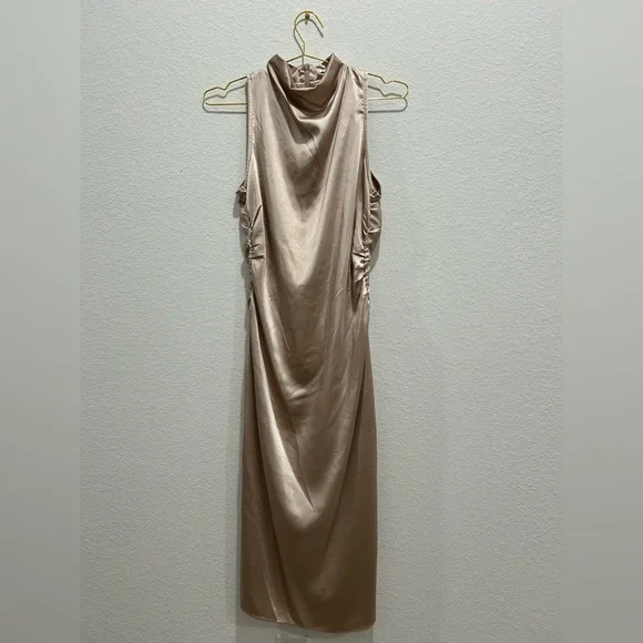 Lush Dresses | Nordstrom Lush Satin Silk Gold Beige Sleeveless Tan Bodycon Midi Dress Medium | Color: Cream/Gold | Size: M | Pm-08295765's Closet